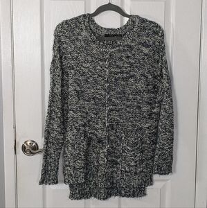 RDI Chunky Knit Long Sleeve Tunic Pocket Sweater in Marbled Green & Cream Size S